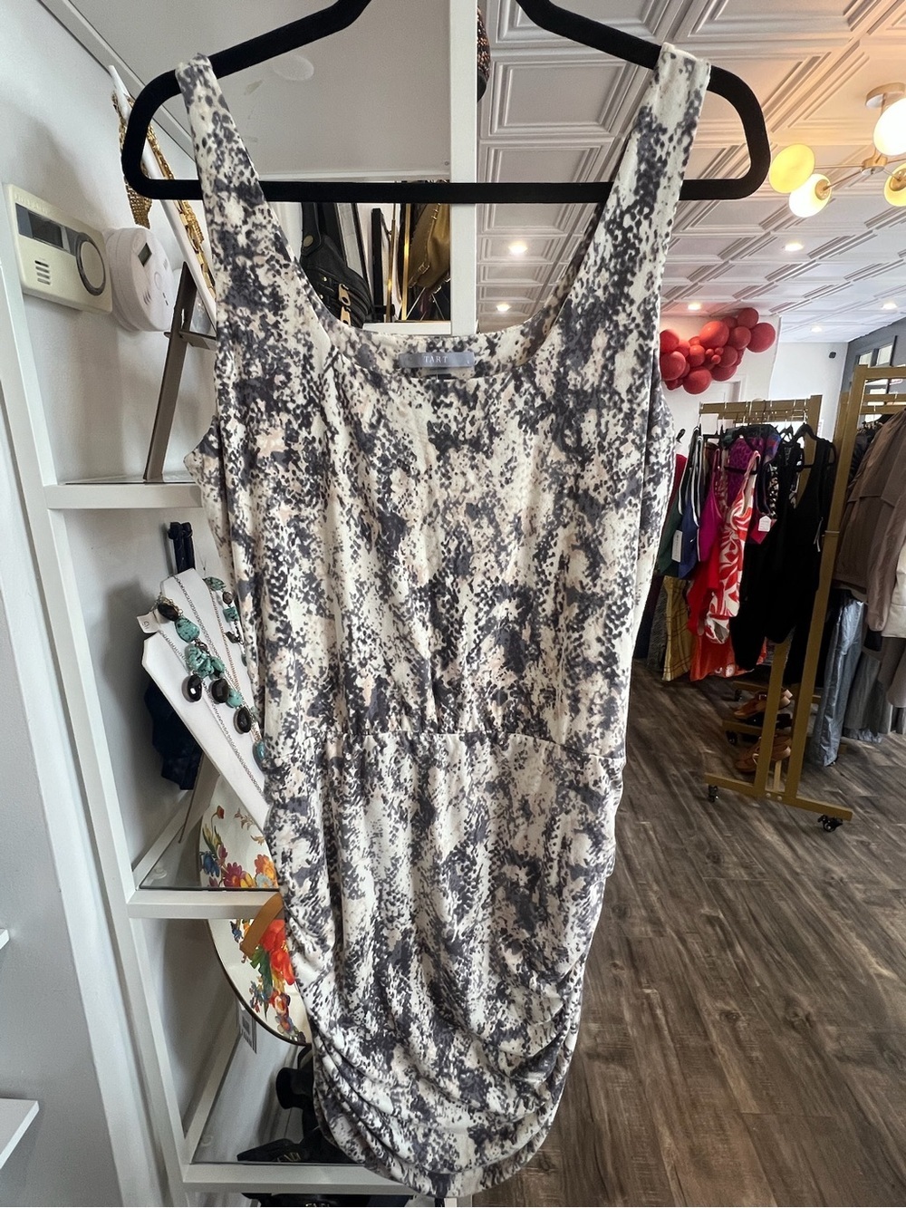 Tart Sleeveless snakeskin print Dress in Ivory and Charcoal